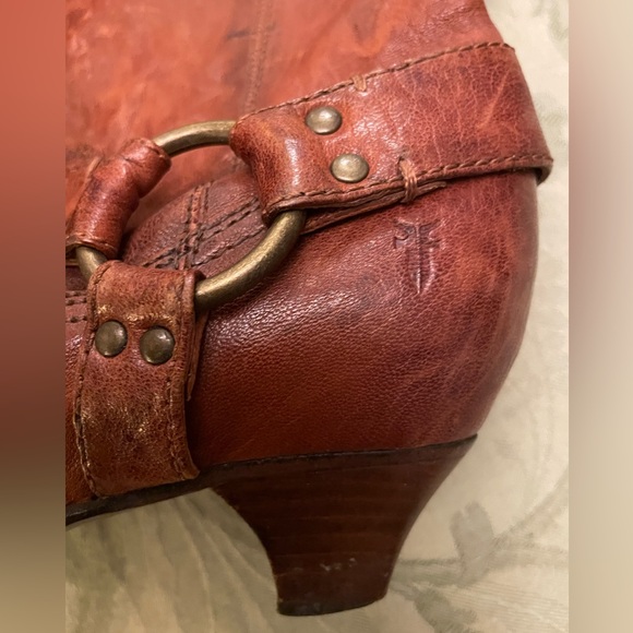 Frye Steffi Harness Crinkled Leather Moto Knee High Tall Kitten Heel Boots 6.5 - Picture 7 of 16